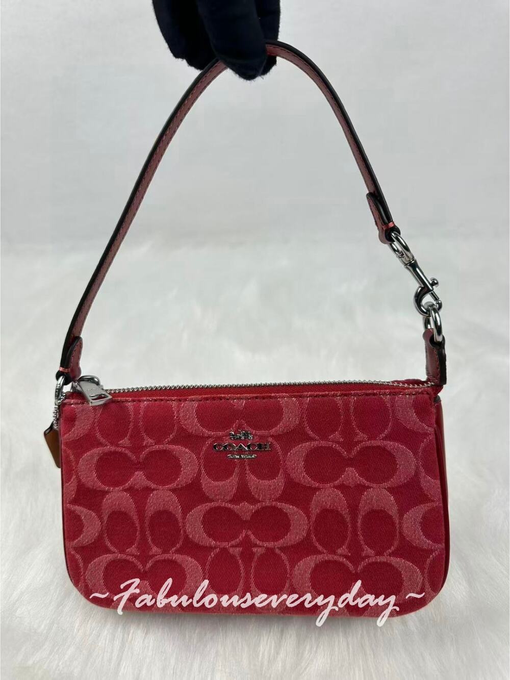 Coach Nolita 19 Shoulder Bag Wristlet In Signature Denim/Silver/True Red CCZ48